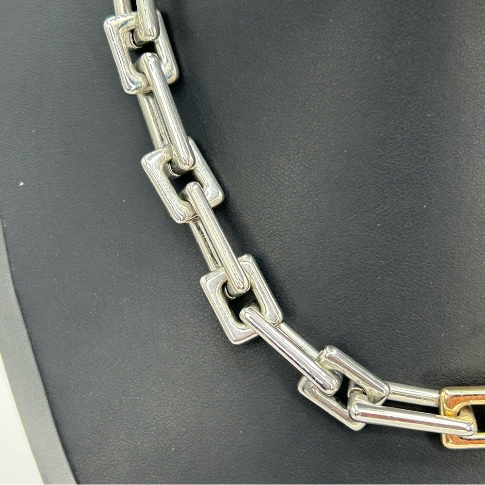 Two‑Tone Link Chain Necklace | Silver & Gold Tone Statement | Adjustable - Picture 4 of 6